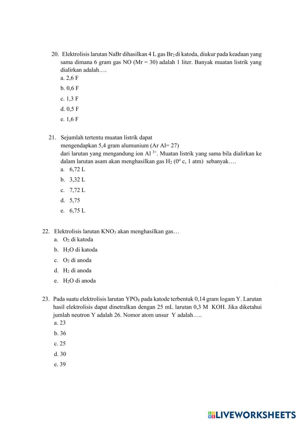 Soal pre test-post test Redoks dan Elektrokimia