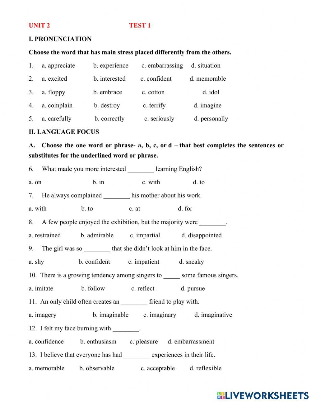 English 11-Unit 2-Test 1
