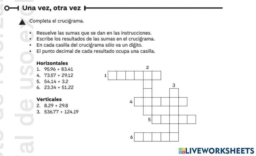 Sumas de números decimales