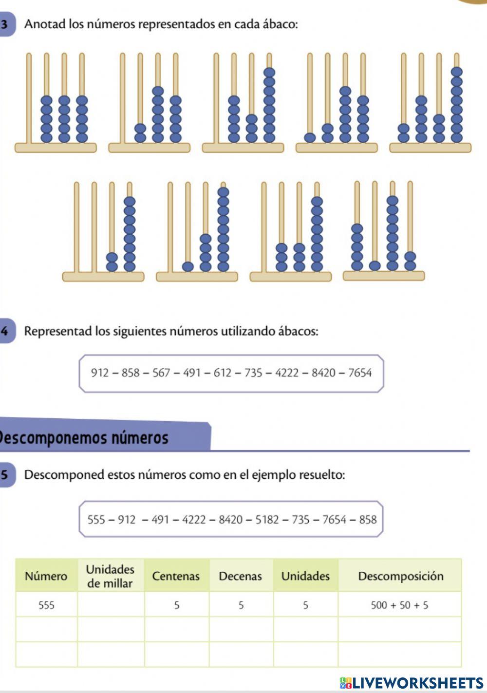 Descomposición números ábaco