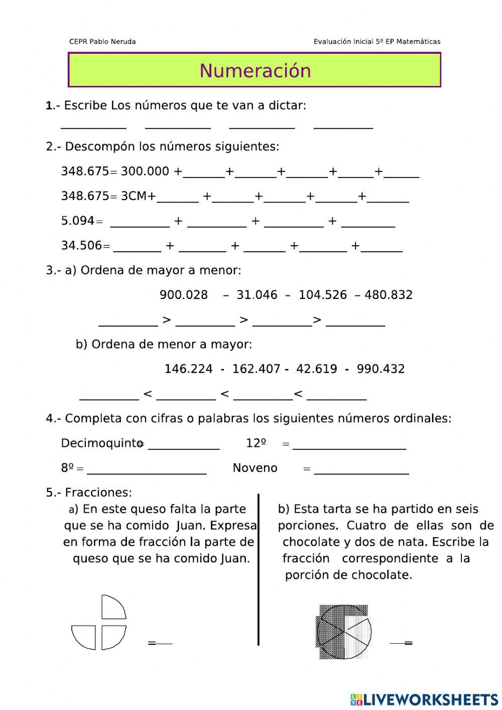 Ev Ini Mates 5º NUMERACIÓN