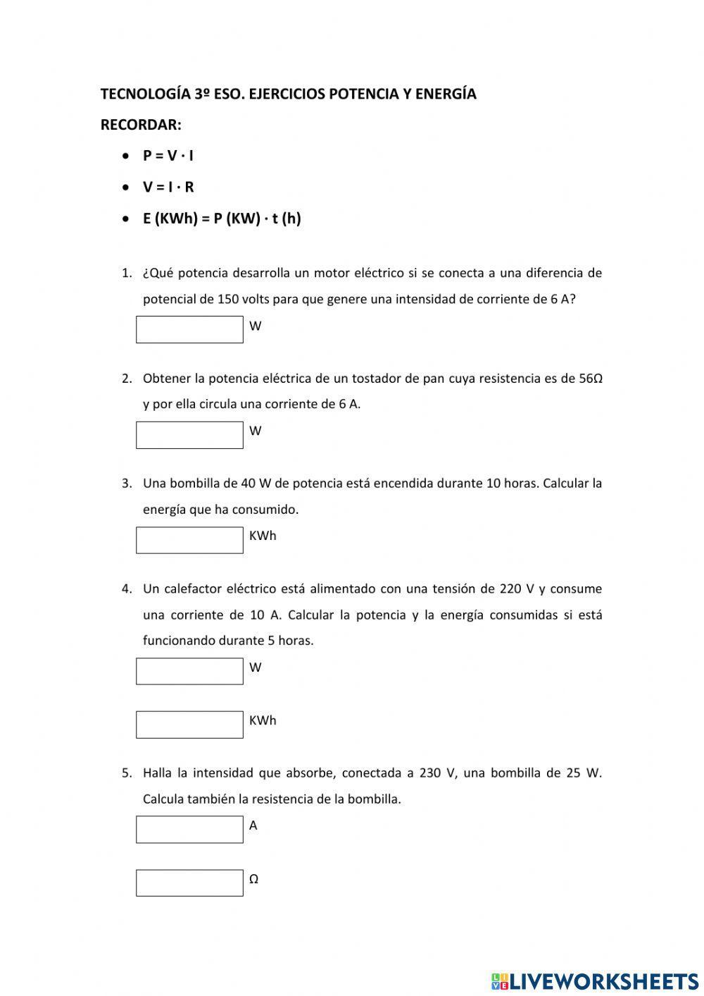 Potencia y energía eléctrica.