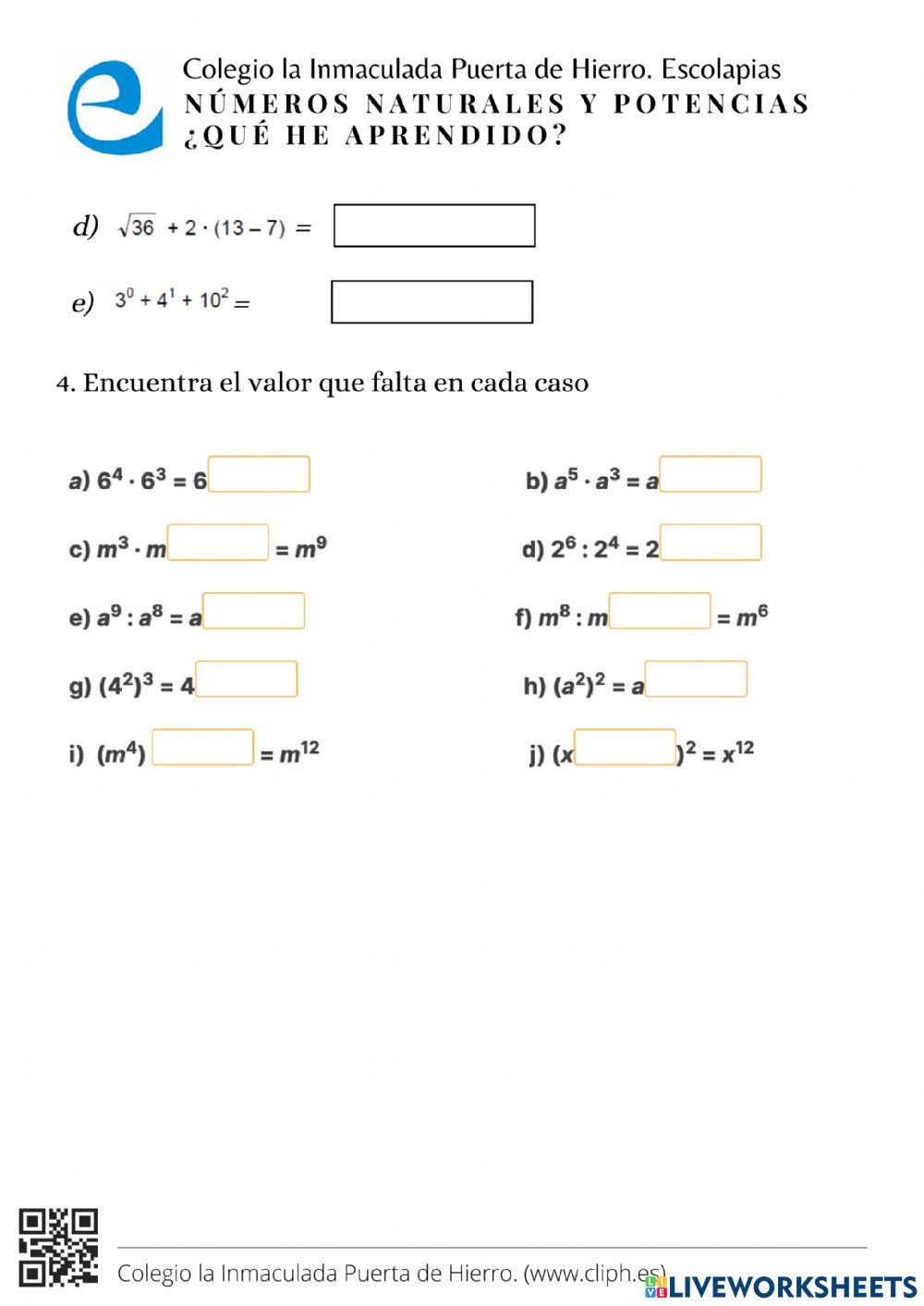 Números naturales y potencias