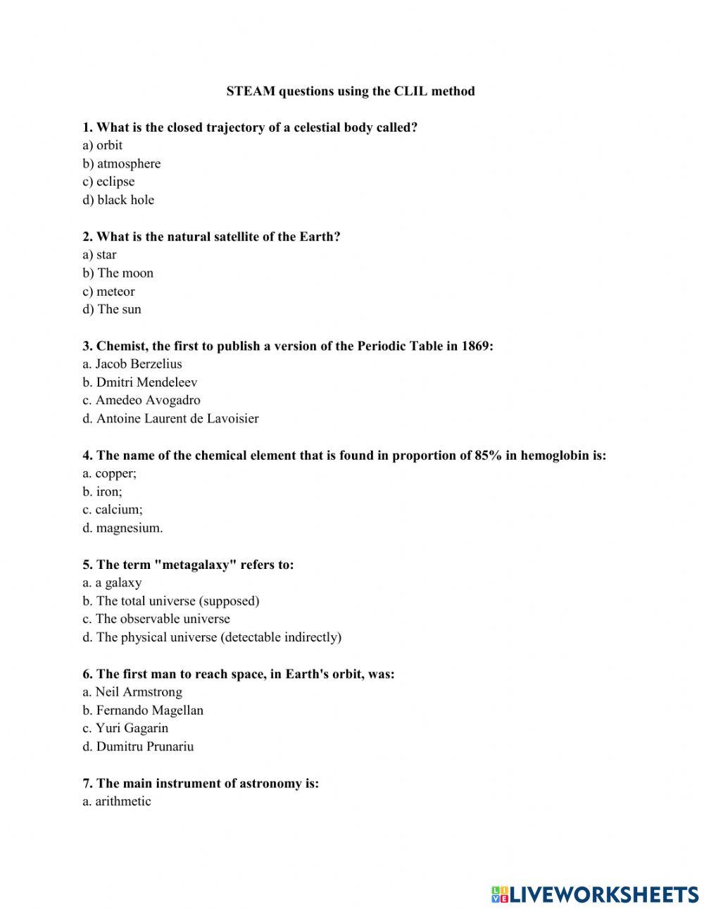 Steam questions using clil method