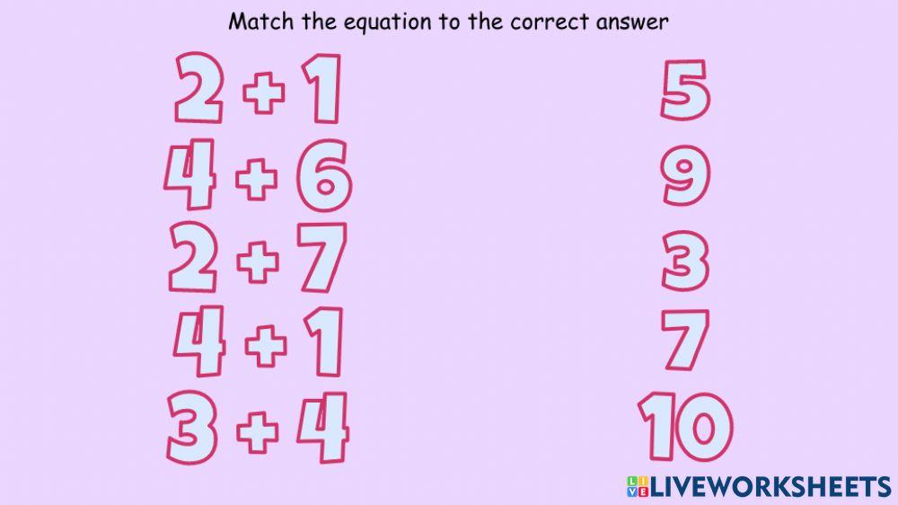 Match The Equation To The Answer (Addition)