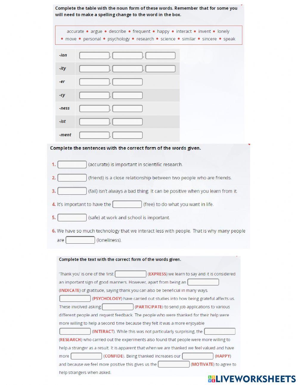 Word formation – noun sufﬁxes