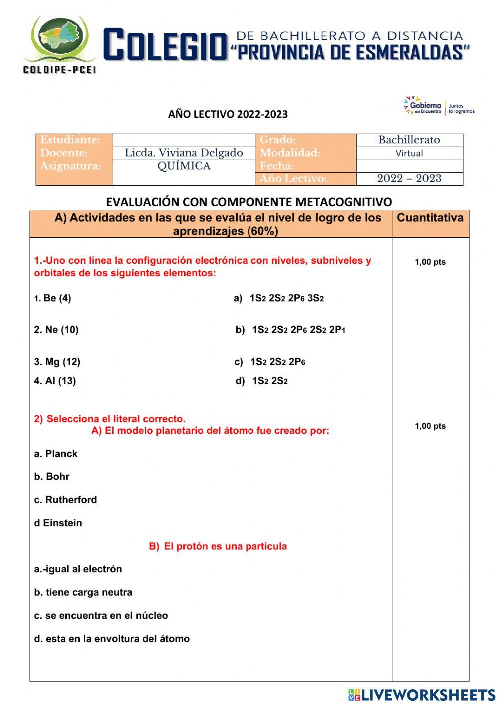 Evaluación de Química
