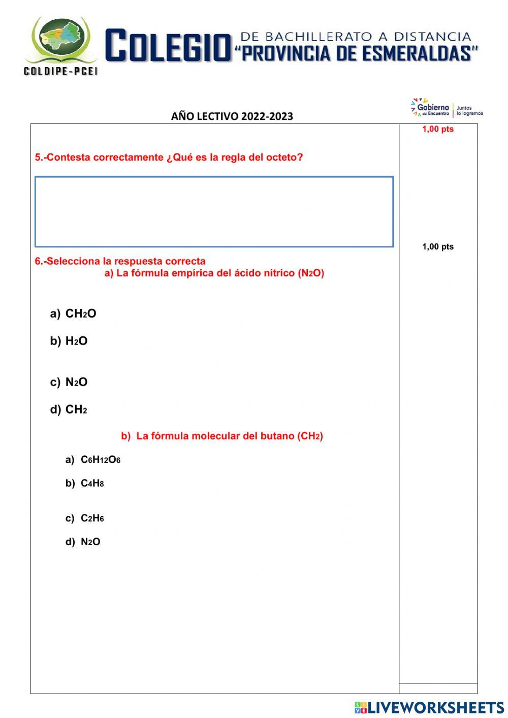 Evaluación de Química