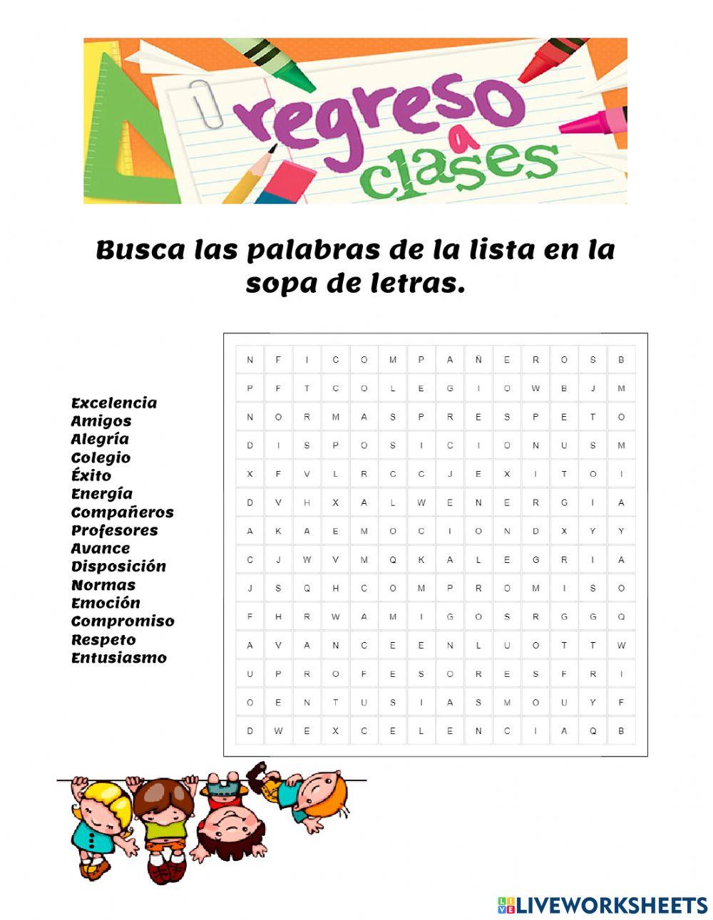 Sopa de letras inicio de clases