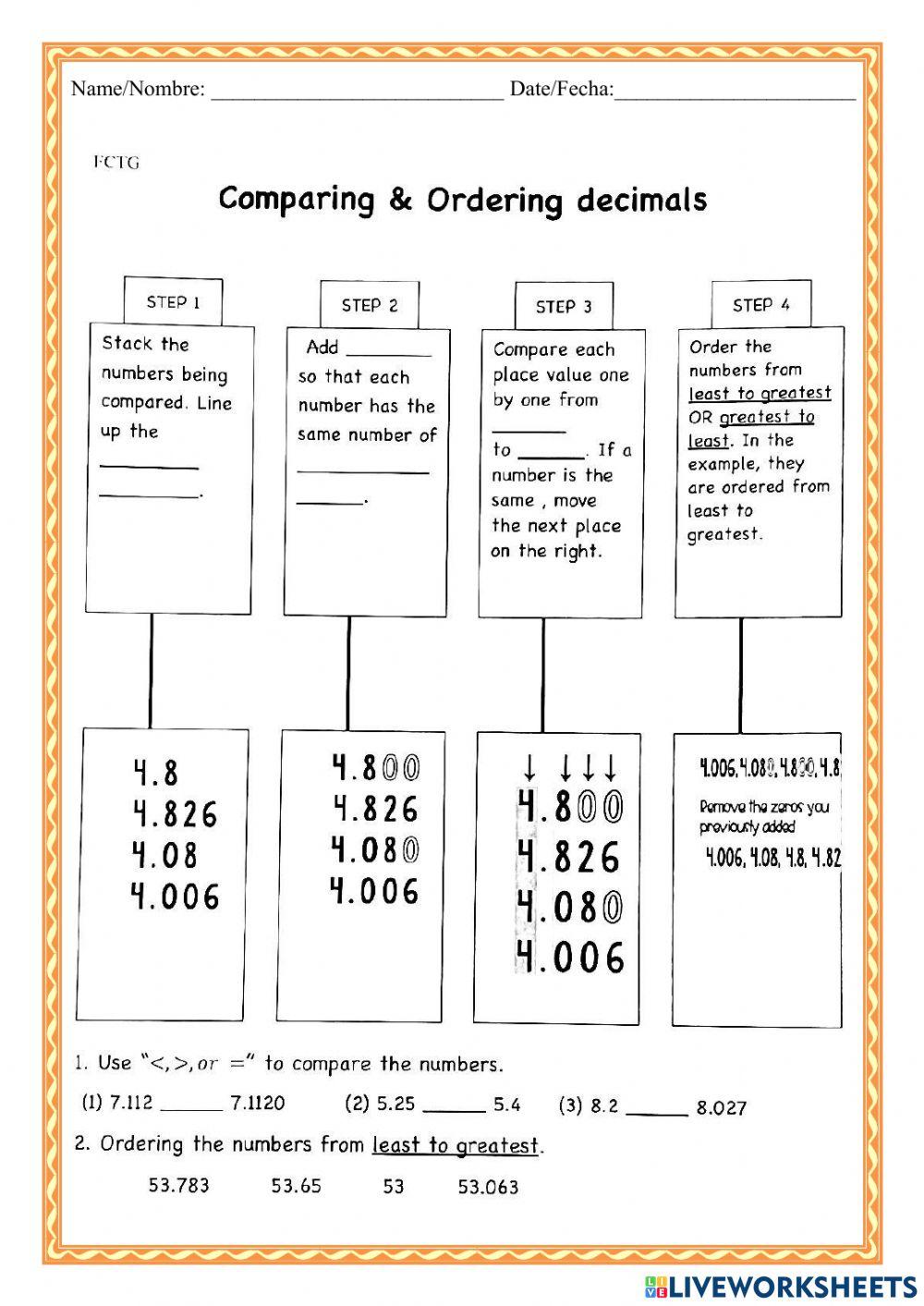 WCMFR Comparing & Ordering Decimals