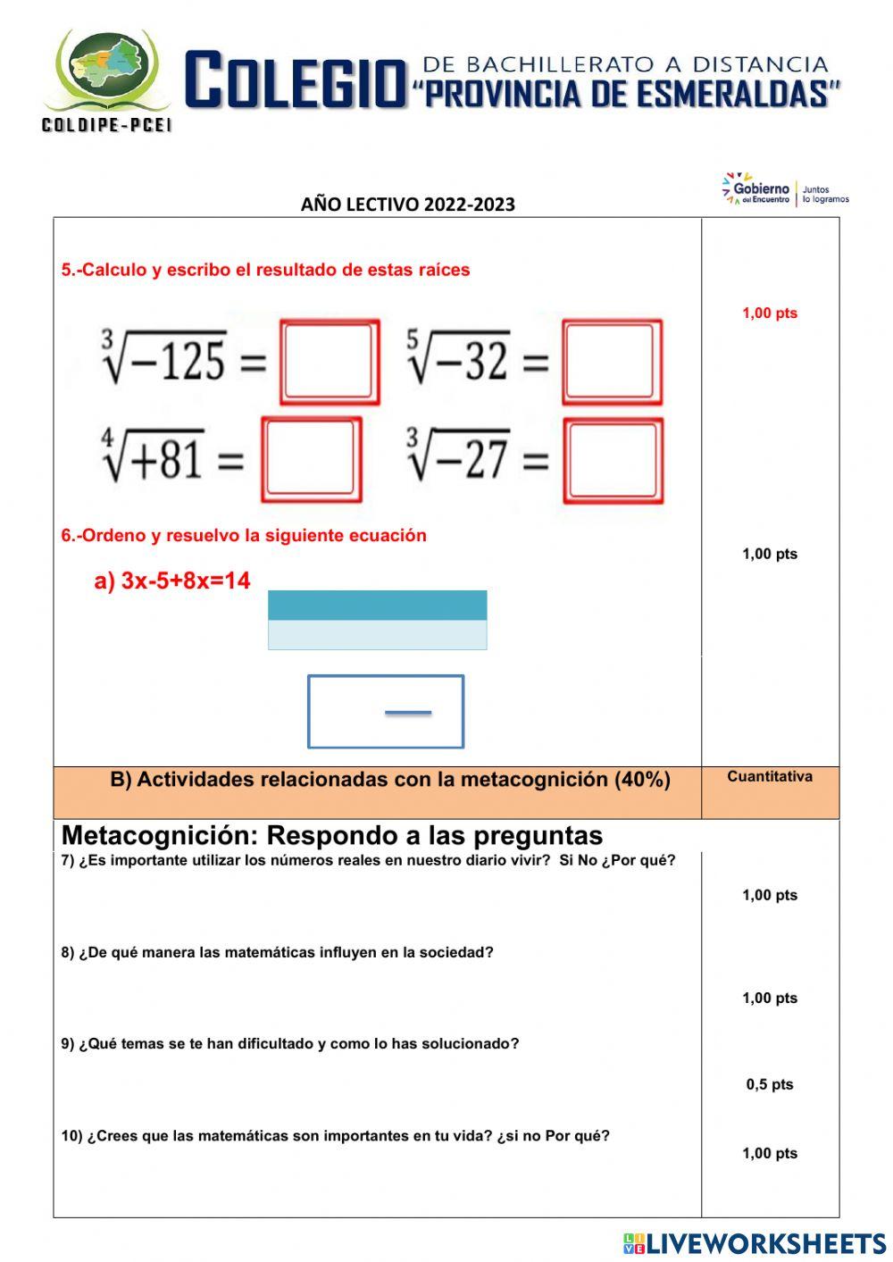 Evaluación Matemáticas