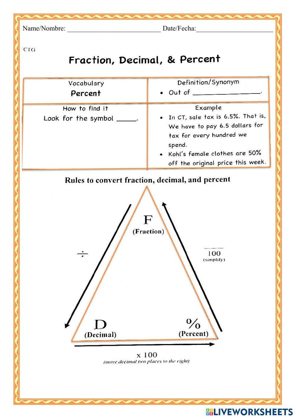 WCMFR Fraction, Decimal & Percent worksheet | Live Worksheets