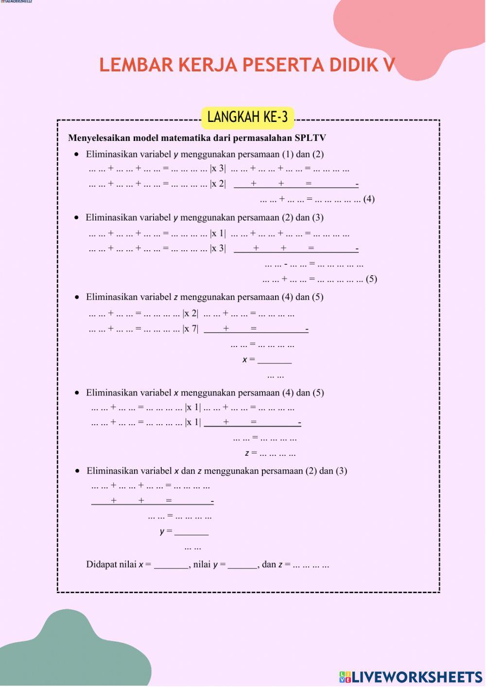 SPLTV metode eliminasi