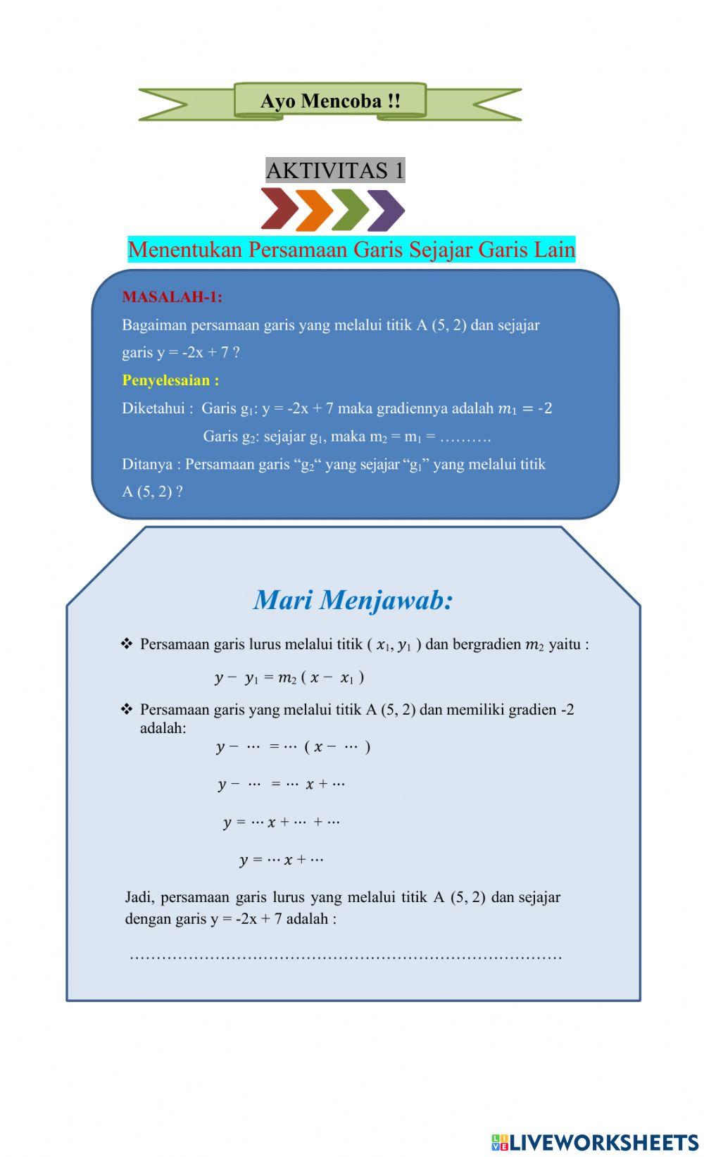 PERSAMAAN GARIS SEJAJAR GARIS LAIN