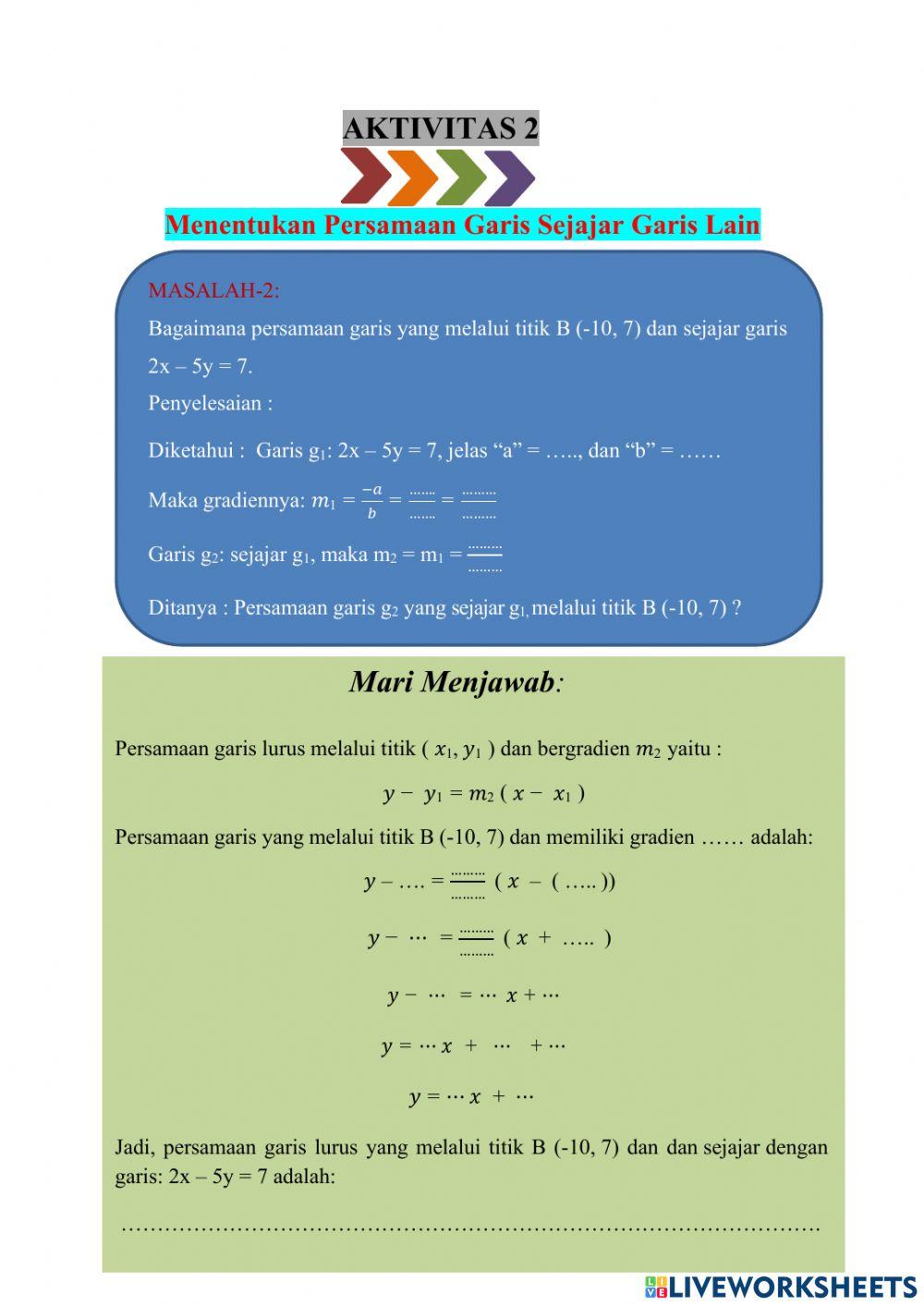PERSAMAAN GARIS SEJAJAR GARIS LAIN
