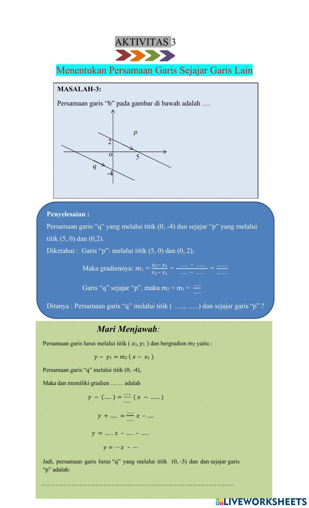 PERSAMAAN GARIS SEJAJAR GARIS LAIN