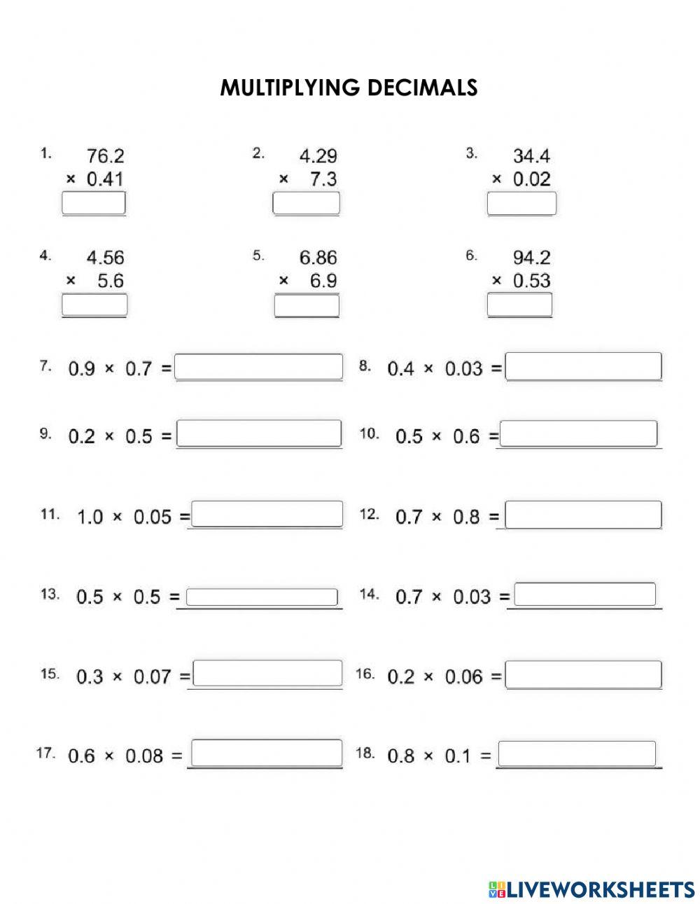 Multiplying Dec Free Interactive Worksheets 2154668