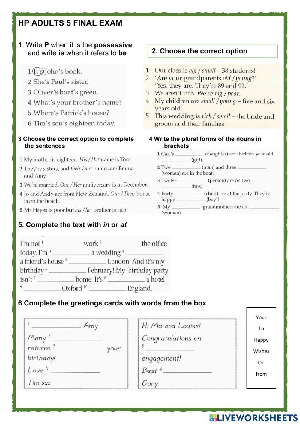 Final exam hp adults 5