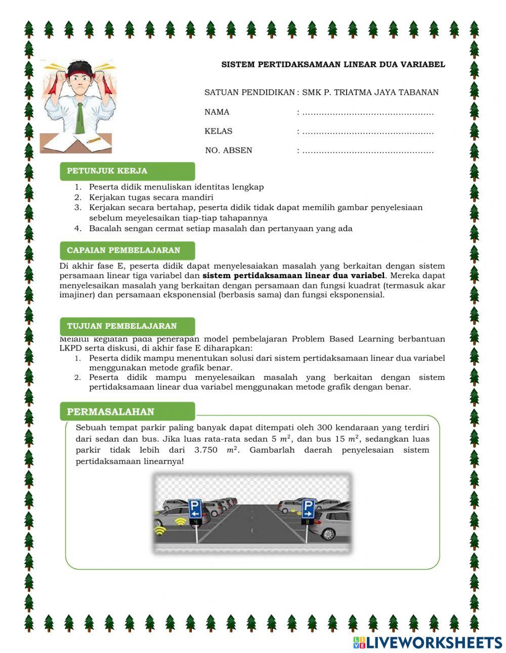 Sistem pertidaksamaan linear dua variabel