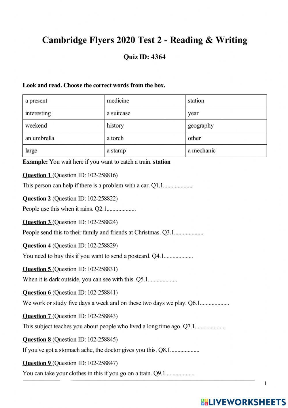 Flyers test 2 Reading P1-3