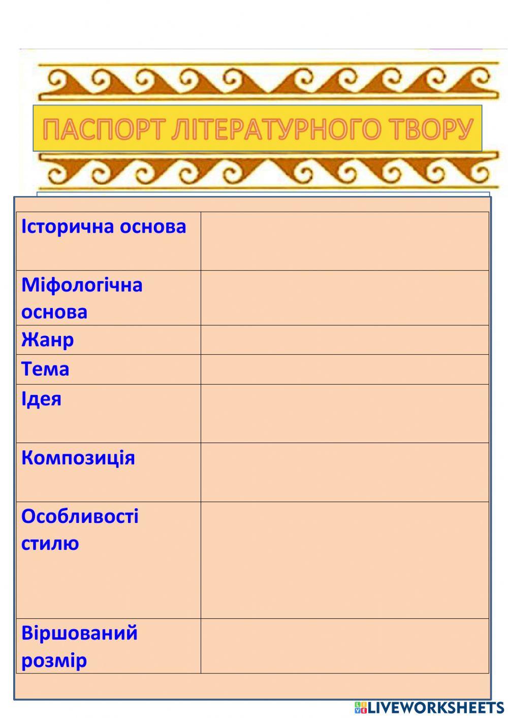 Паспорт твору