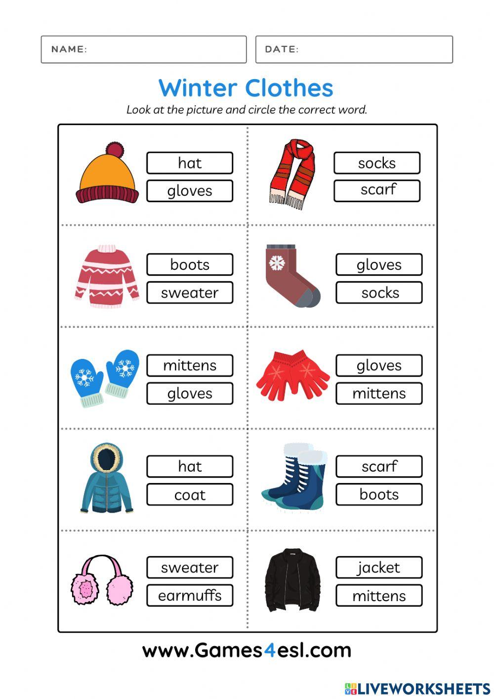 Winter Clothes Multiple Choice