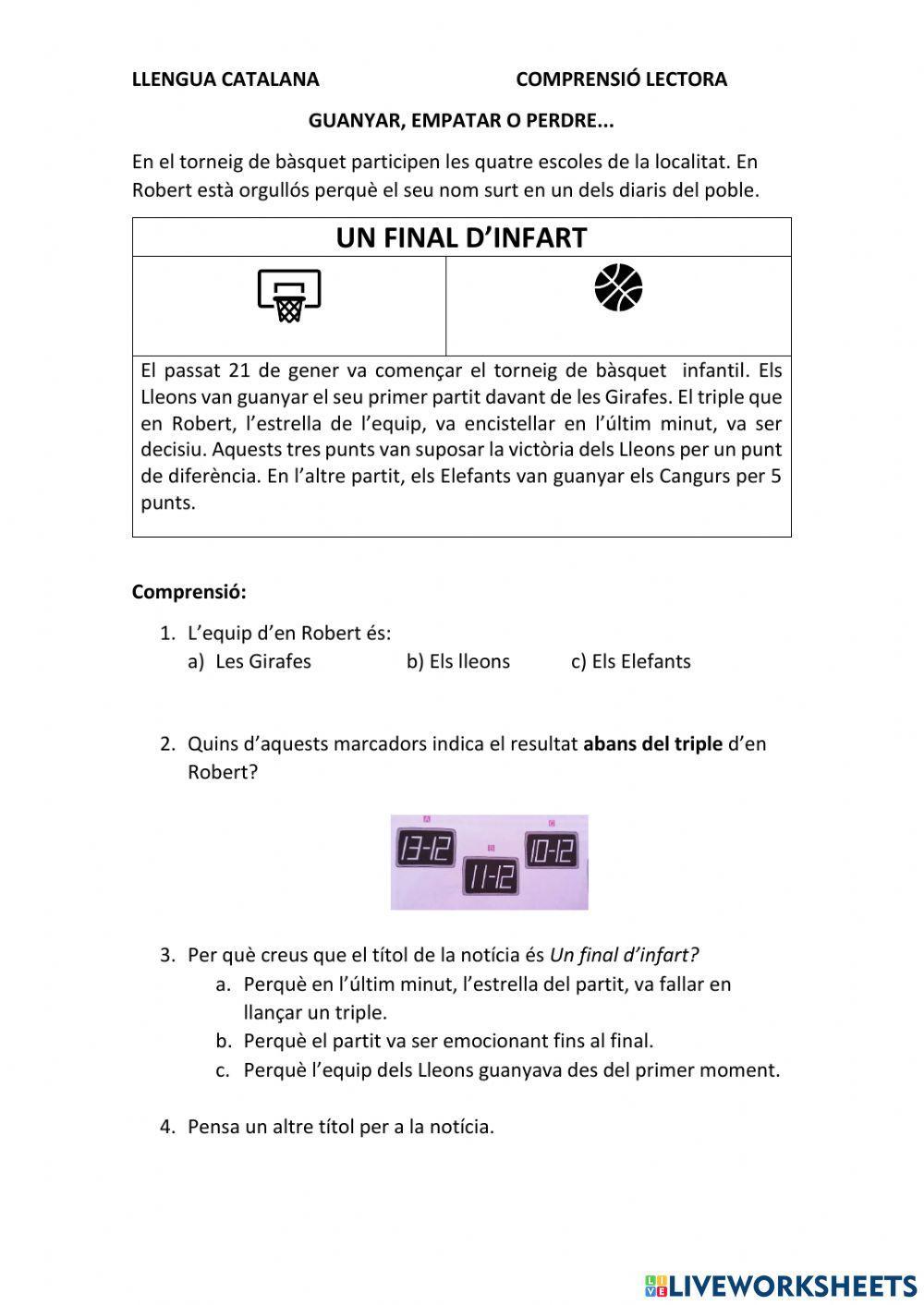 Comprensió lectora: El partit de bàsquet