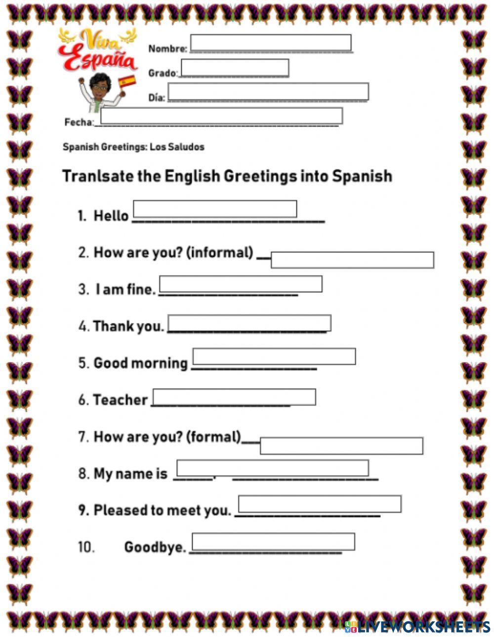 spanish greetings worksheet