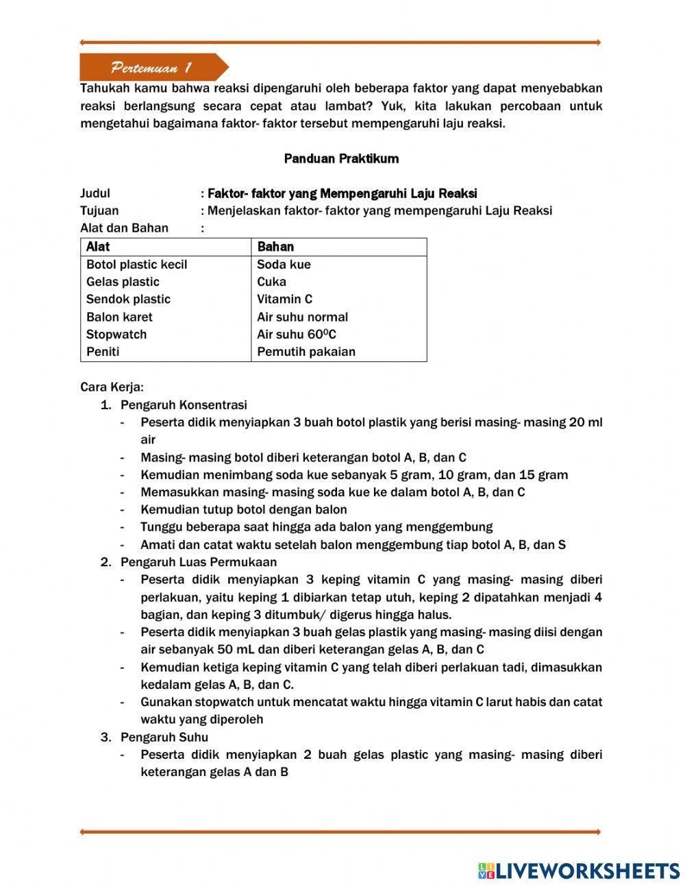 Faktor- faktor yang Mempengaruhi Laju Reaksi