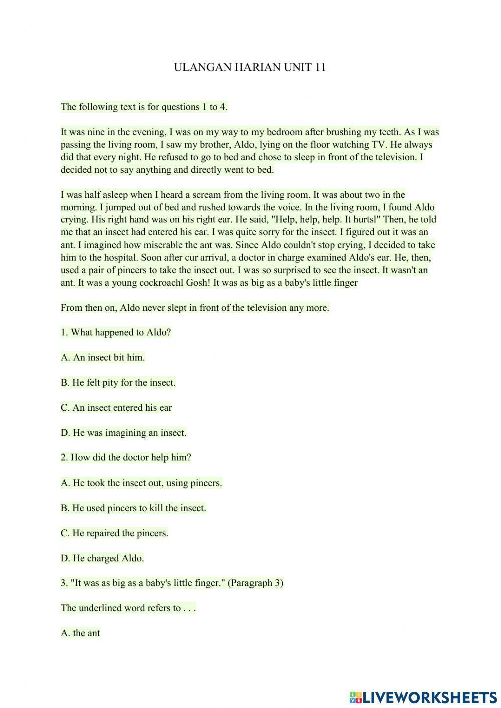 Ulangan Harian Bahasa Inggris unit 11