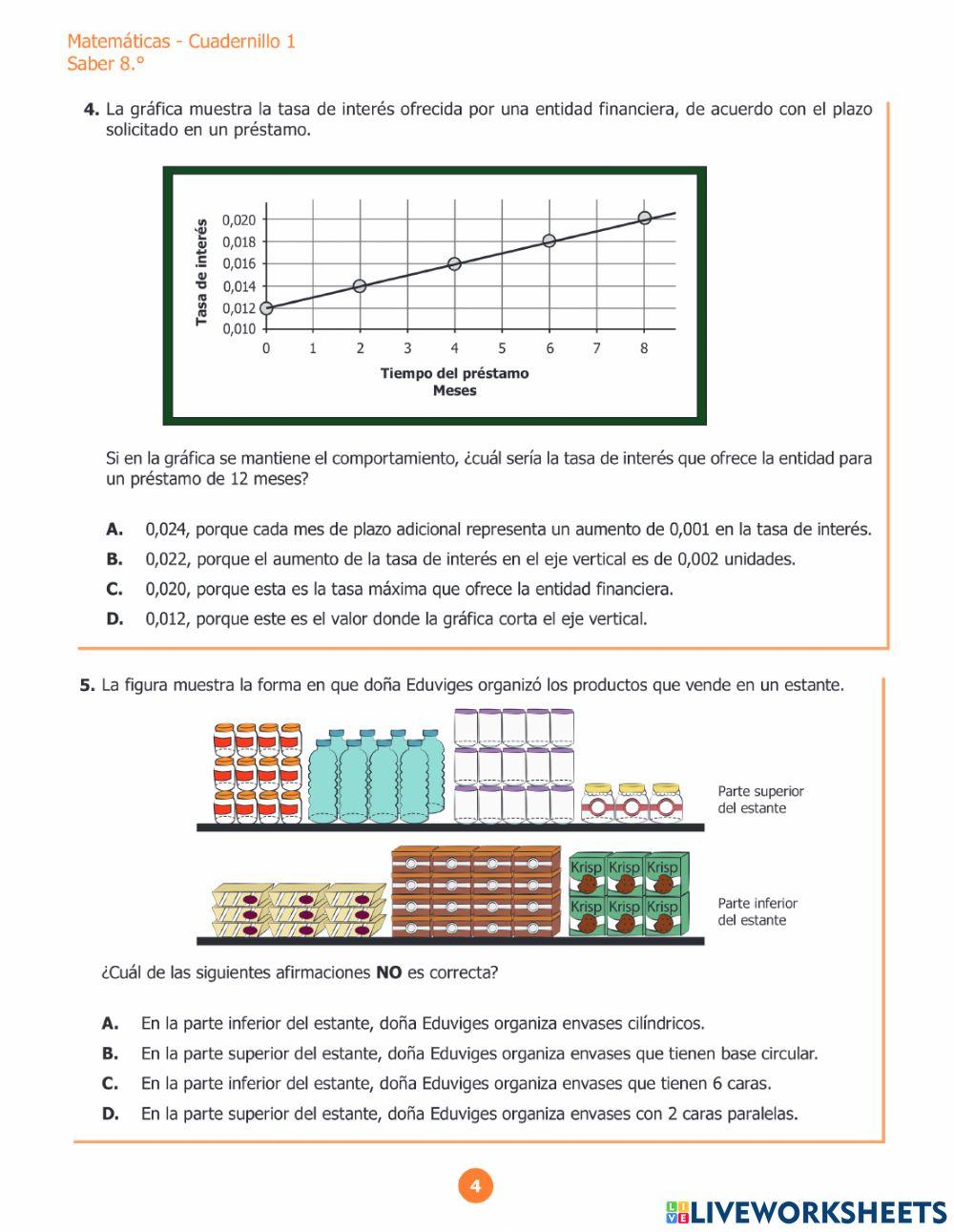 Prueba saber Matemáticas 8° 1-5