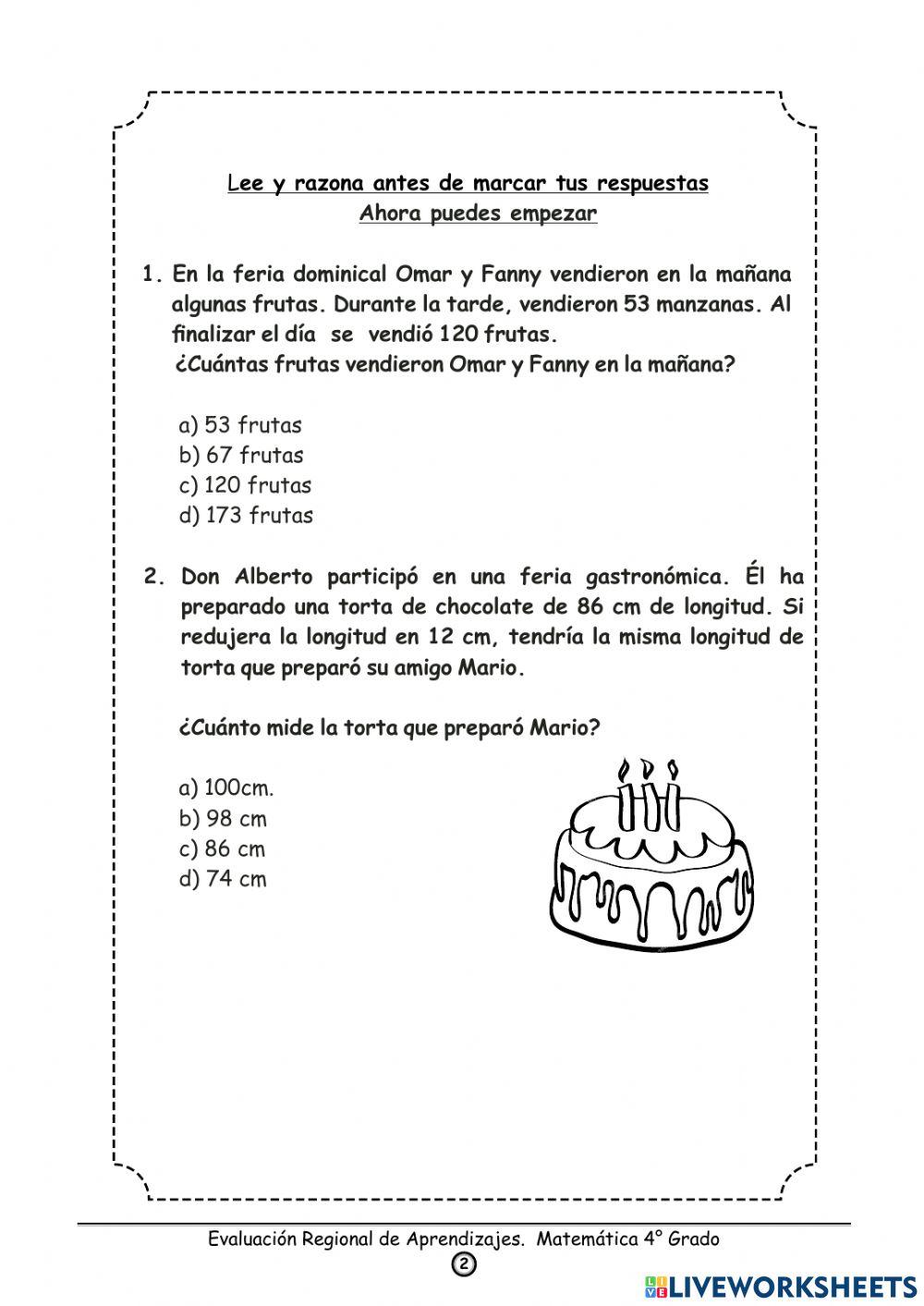 Eva diagnóstica - matemática
