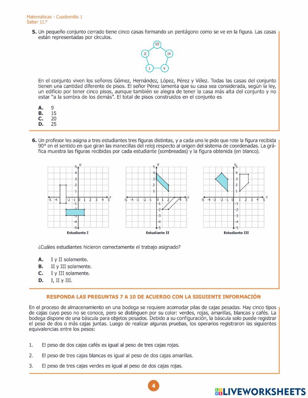 Prueba saber Matemáticas 11° 1-6