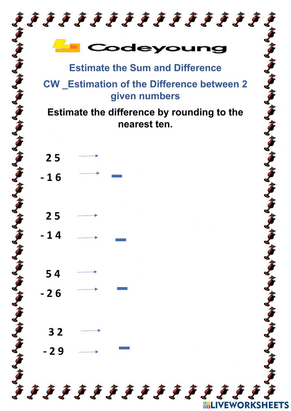 Estimation math exercise live worksheets