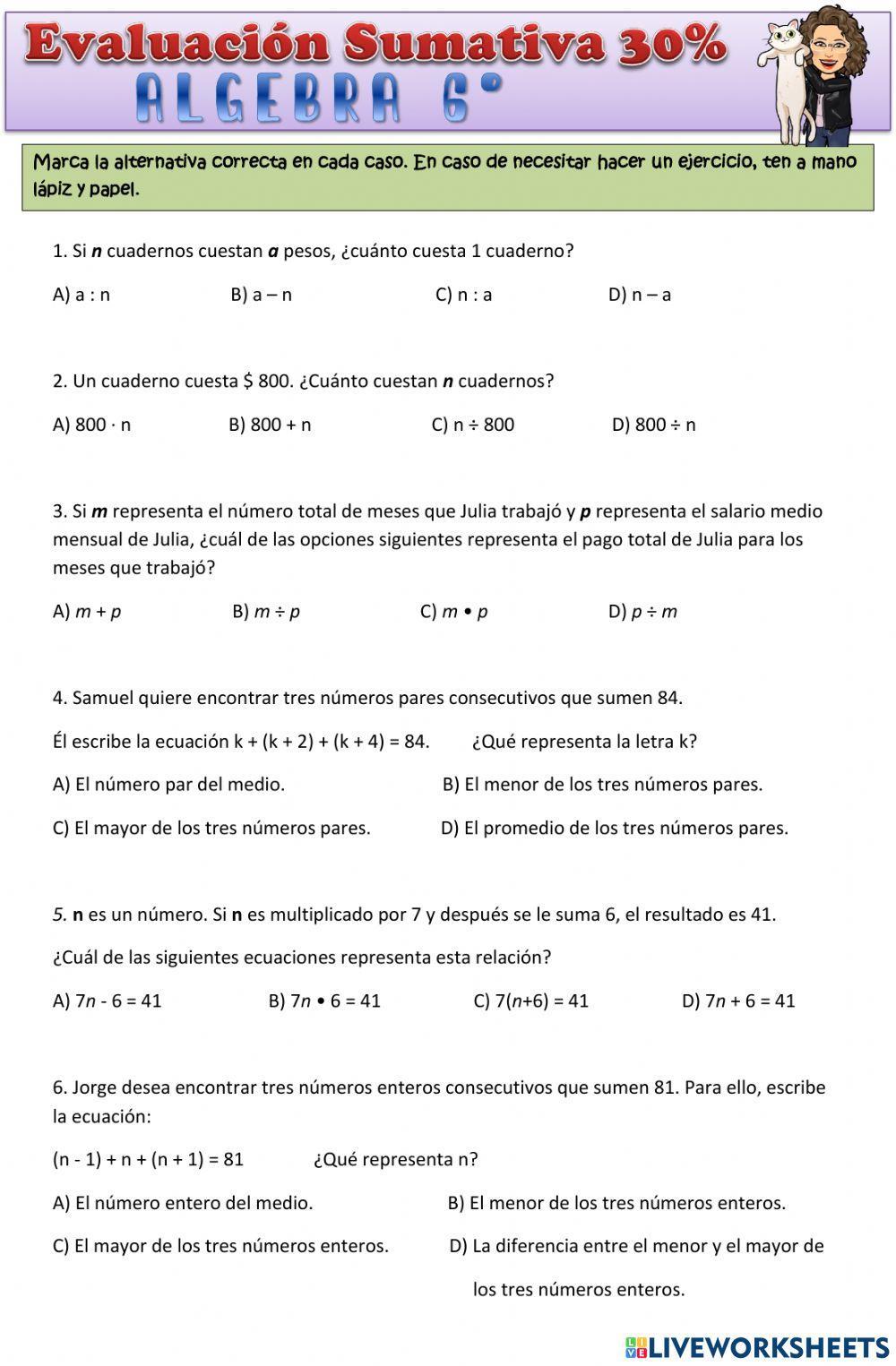 Evaluación de Álgebra