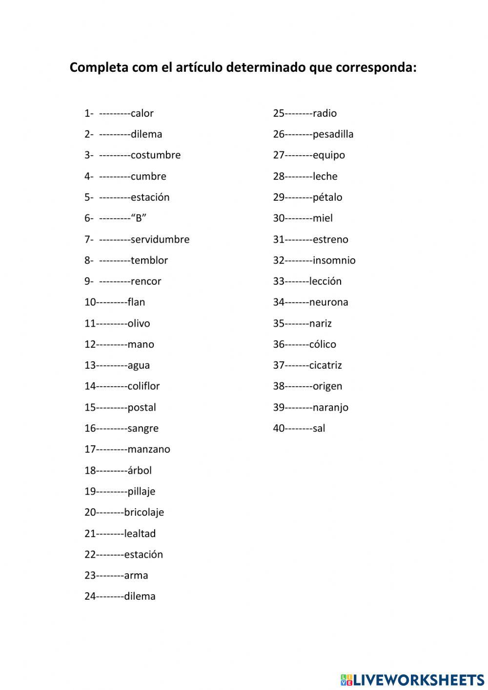 Artículos determinados: el-la