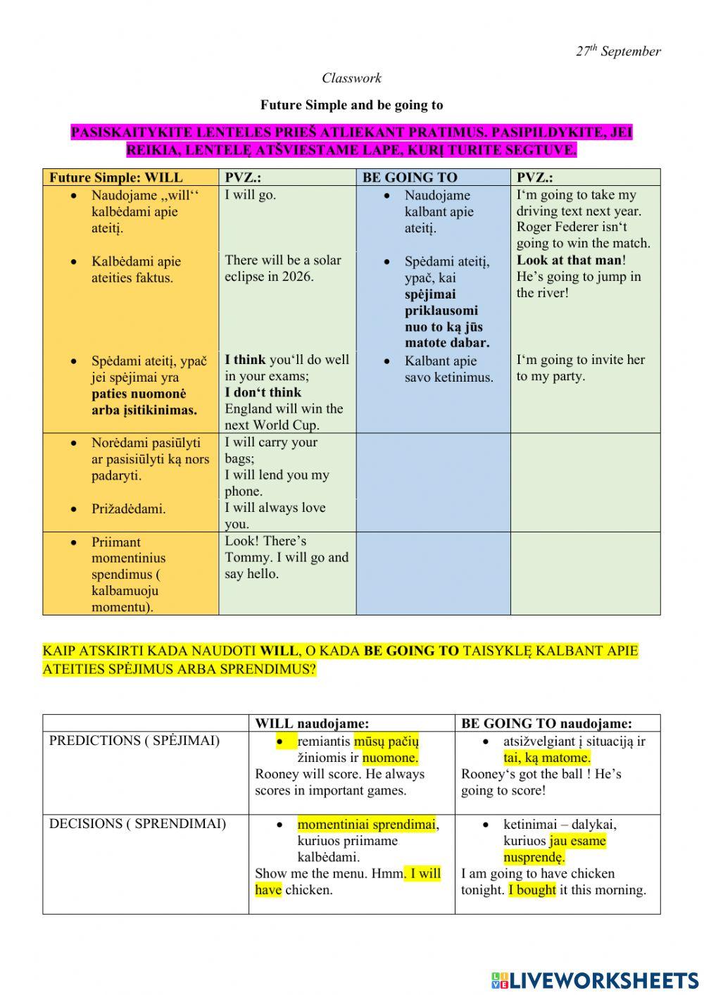 Will and be going to