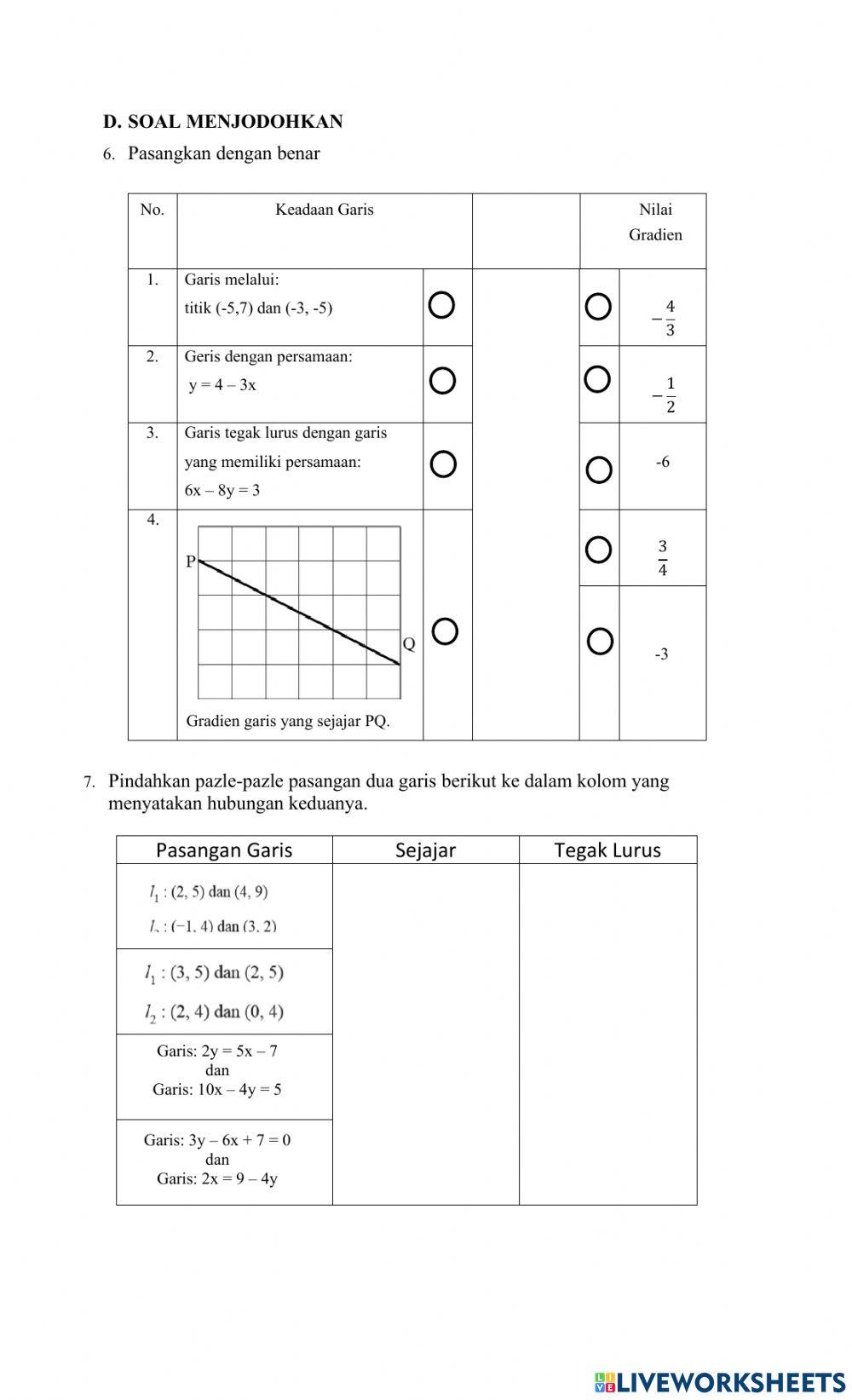 Soal evaluasi persamaan garis lurus