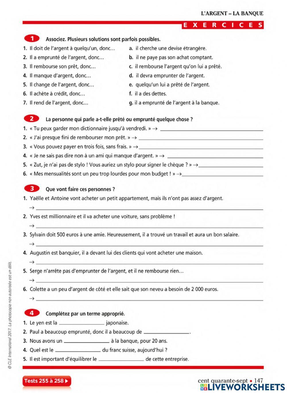 L'argent - Vocabulaire