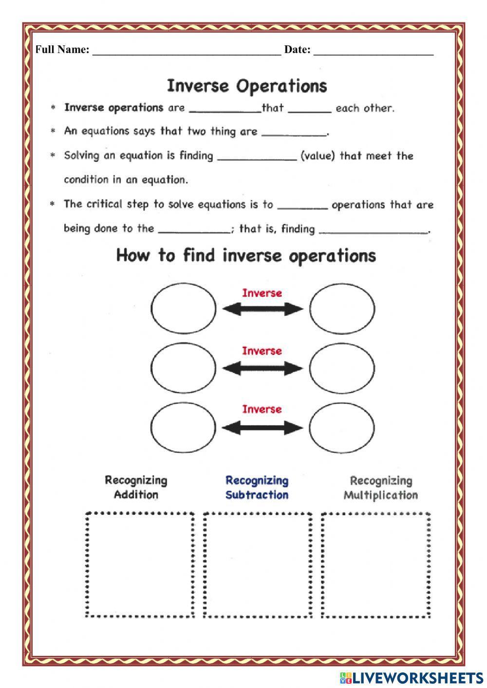WCA1R Inverse Operations worksheet Live Worksheets