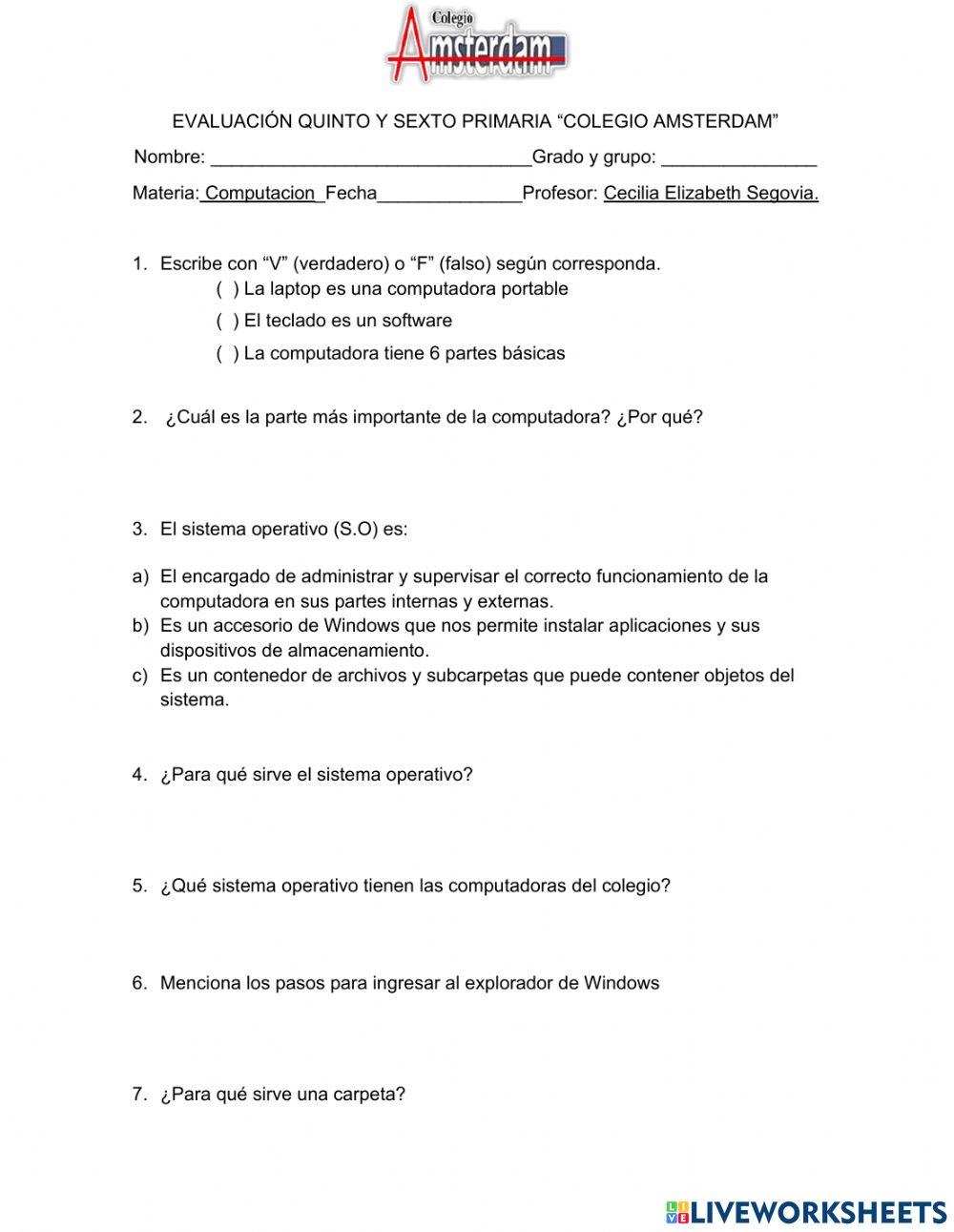 Evaluacion quinto y sexto sept