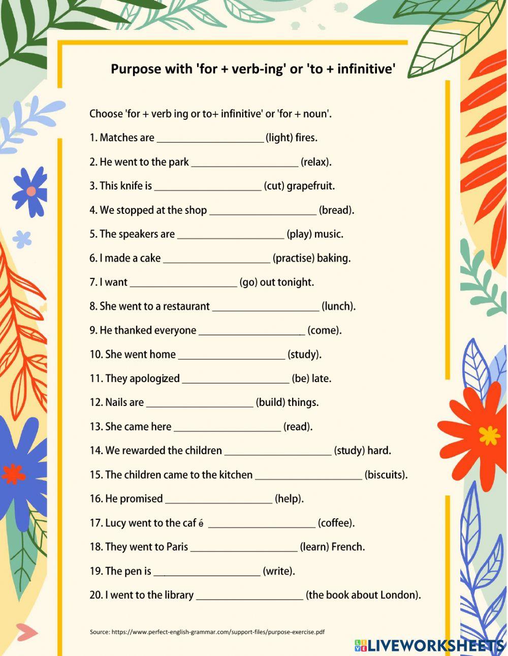 Infinitives - Gerunds for Expressing Purposes