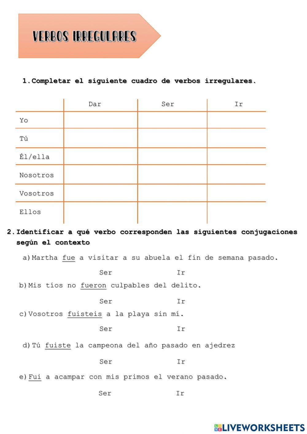 Pretérito indefinido -  Verbos irregulares