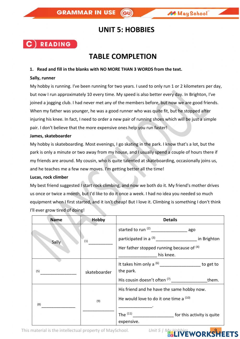 GU-U5- Hobbies-Read - Listen