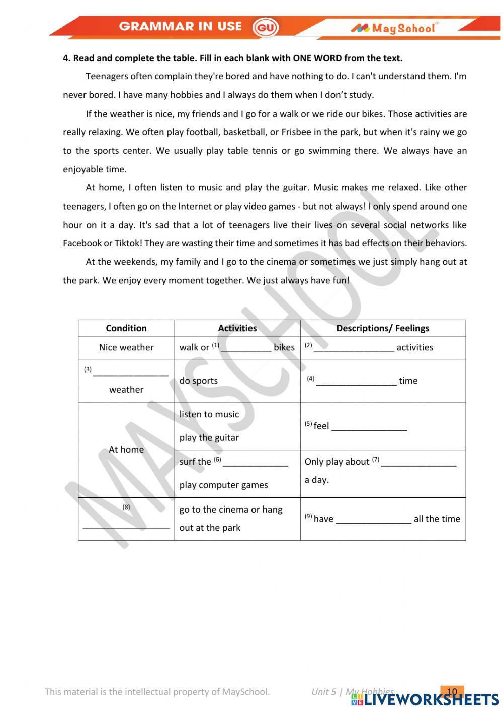 GU-U5- Hobbies-Read - Listen