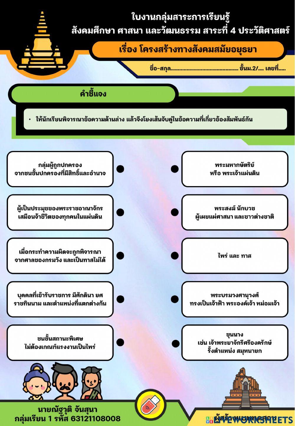 แบบทดสอบโยงเส้นจับคู่ (เรื่องโครงสร้างทางสังคมสมัยอยุธยา)