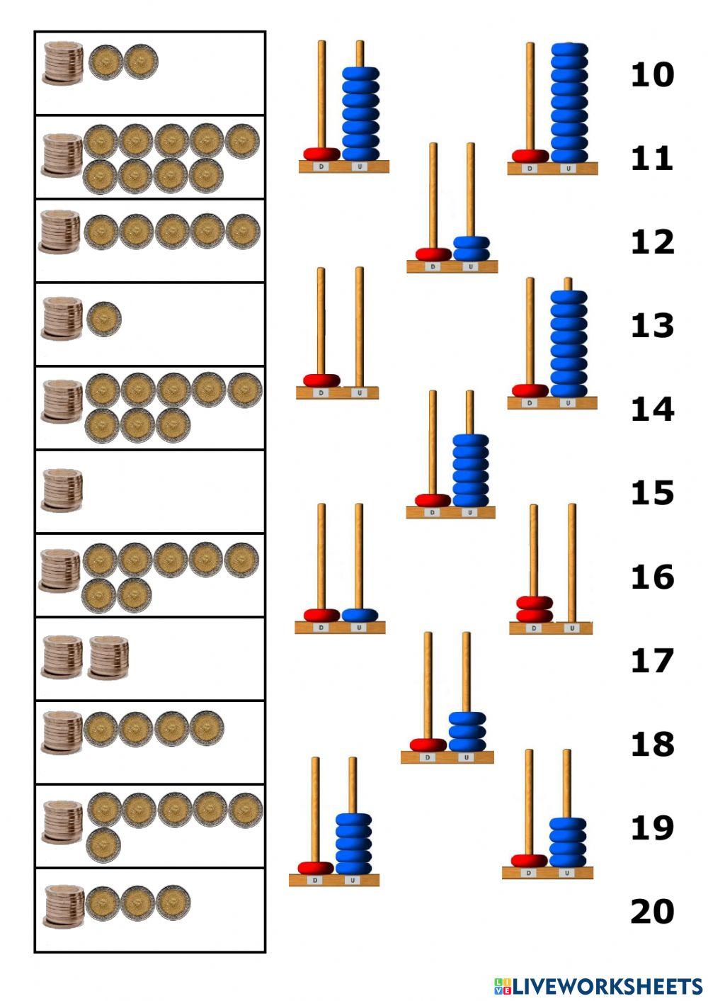 FICHA 2: Unidad y Decena con monedas de 1 peso Argentino