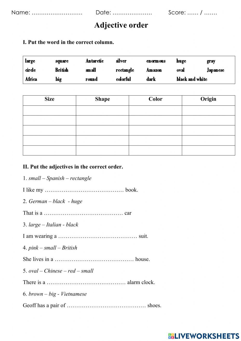 2156644 | Adj order | Chu Hồng Tâm | LiveWorksheets