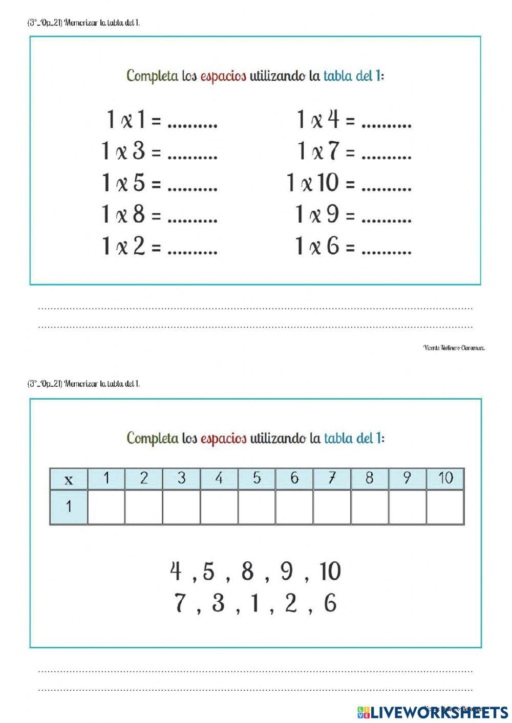 Tabla del 1