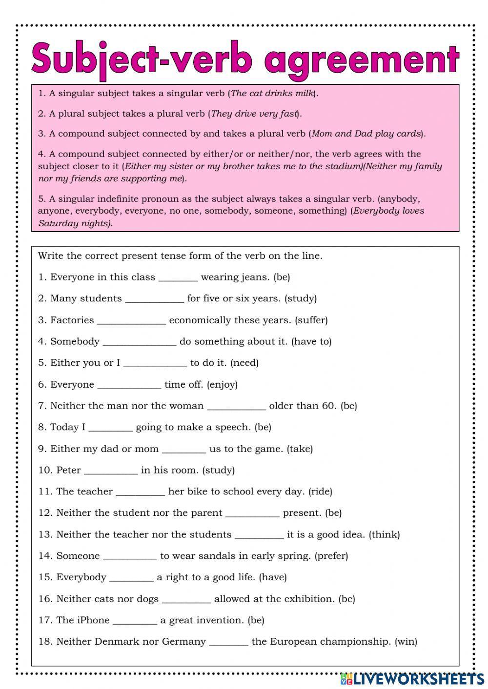 Subject and verb agreement